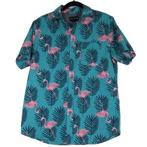 Ocean Current men's pink flamingo short sleeve button down shirt, M